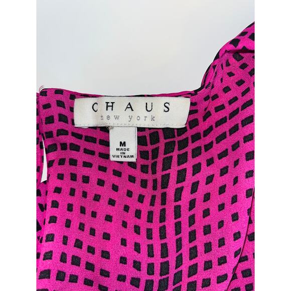 Chaus New York Bloise Womens Size Medium Pink Black Tiered Layered Top Career - Picture 2 of 15